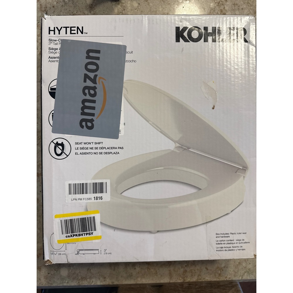 Kohler Hyten‎ 3 Inch Elevated Round Toilet Seat Slow Close Biscuit 25876-96